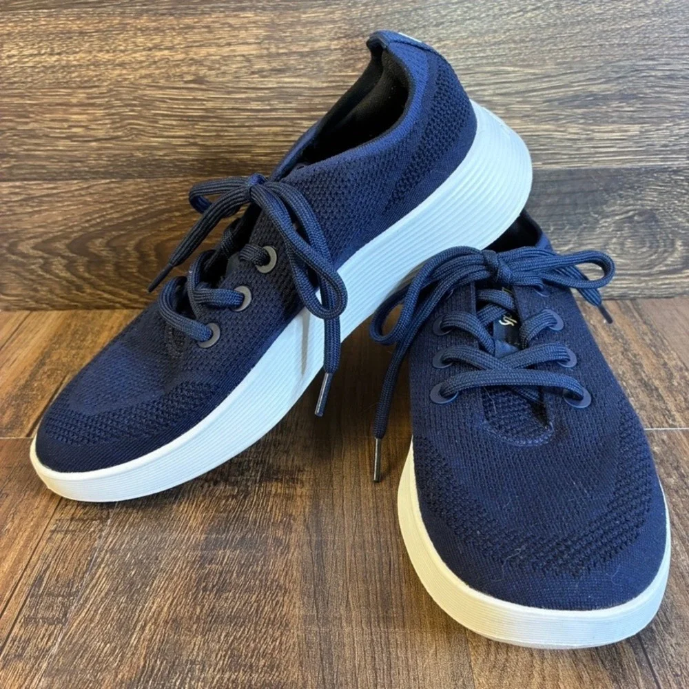 Allbirds Tree Runner Marine Blue White Knit Walking Shoes Womens Sz 9 Sneaker